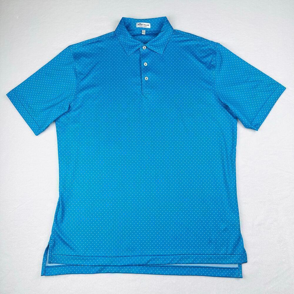 Peter Millar Men's Large Summer Comfort Blue Polka Dot Golf Polo Shirt NEW